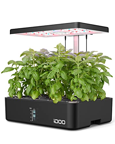 iDOO Hydroponics Growing System 12Pods, Indoor Garden with LED Grow Light, Plants Germination Kit, Built-in Fan, Automatic Timer, Adjustable Height Up to 11.3" for Home, Office