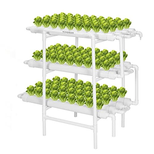 VIVOSUN Hydroponics Growing System 108 Plant Sites, 3 Layers 12 Food-Grade PVC-U Pipes Hydroponic Gardening System Grow Kit with Water Pump, Pump Timer, Nest Basket and Sponge for Leafy Vegetables