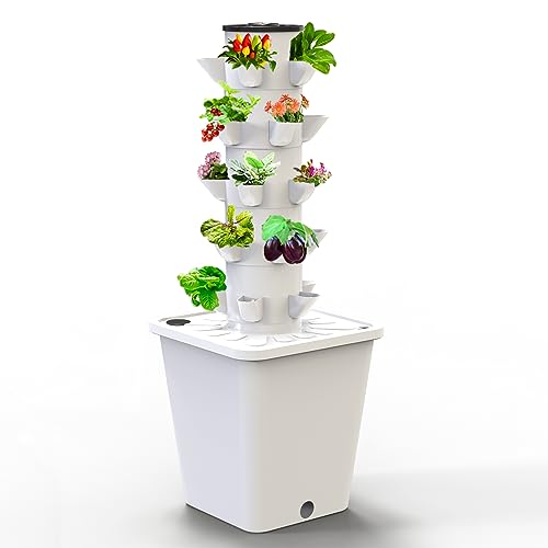 Sjzx Hydroponic Growing System(No Seedlings Included) | 25-Plant Hydroponic System | Outdoor Indoor Vertical Garden | Home Gardening System for Indoor Herbs, Fruits and Vegetables