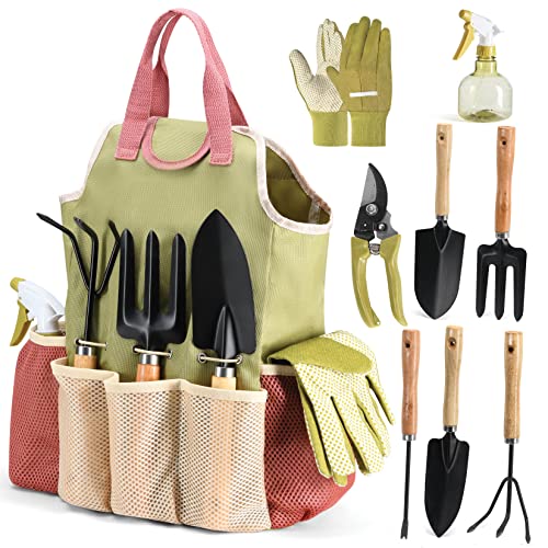 Gardening Tools Set of 10 - Complete Garden Tool Kit Comes With Bag & Gloves,Garden Tool Set with Spray-Bottle Indoors & Outdoors - Durable Garden Tools Set Ideal Garden Tool Kit Gifts for Women & Men