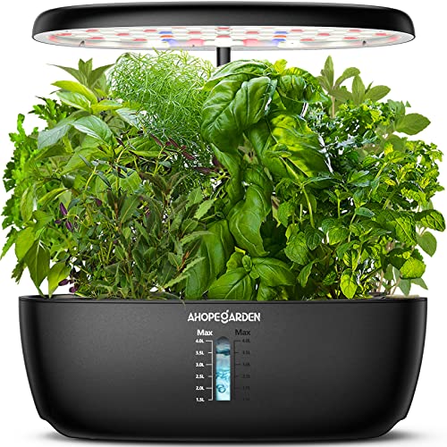 Indoor Garden Hydroponics Growing System: 12 Pods Plant Germination Kit Herb Garden Kit Growth Lamp Countertop with LED Grow Light Hydrophonic Planter Grower Harvest Vegetable Lettuce Black