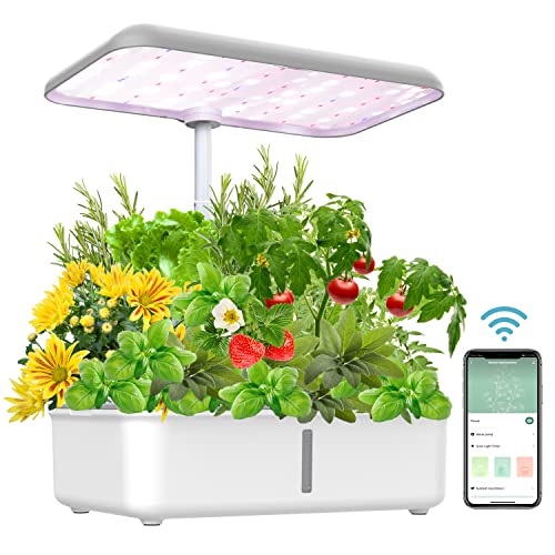Hydroponics Growing System Indoor Garden, Indoor Gardening System with 14 Pods, WiFi Indoor Herb Garden, Indoor Herb Garden Kit with Grow Light, Auto Pump, 5L Water Tank, Adjustable Height Up to 20.6"