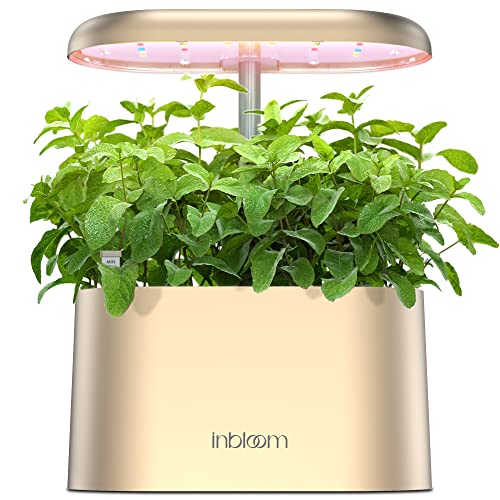 inbloom Hydroponics Growing System, Upgrade Indoor Herb Garden 3.0 with More 20% Red Grow Light, Plants Germination Kit, No Installation, Height Adjustable, Automatic Timer, Gifts for Friend - Gold