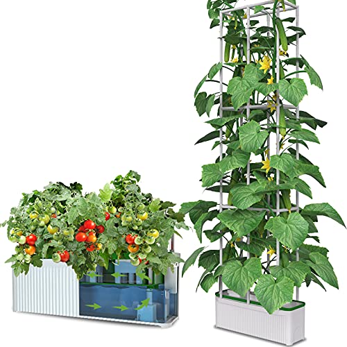 Smart Hydroponic Growing System,7L Indoor Hydroponic Garden Kit with LED Grow Light for Herb,Zucchini,Tomato,Pepper,Unique Gifts for Beginner,Wife,Husband,Dad (60" Trellis Without LED)