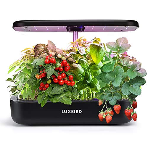 Luxbird Hydroponics Growing System, Indoor Herb Garden Starter Kit with LED Grow Light, Automatic Timer Smart Germination Kit for Kitchen Home Gardening, Height Adjustable (12 Pods)