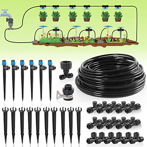 MIXC 2023 New Quick Drip Irrigation Kit 100FT Garden Watering System,Garden Irrigation System Automatic Irrigation Equipment with New Quick Connector 1/4 inch Blank Distribution Tubing for Outdoor Plants Lawn Patio
