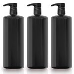 Bar5F Black Pump Bottles for Shampoo Conditioner Body Wash 33.8-Ounce 1-Liter Gloss Finish Heavy-Duty 3-Pack