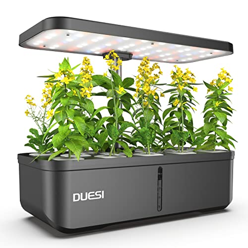 DUESI 12Pods Hydroponics Growing System,Upgrade Indoor Garden System 2.0 with Grow Light,Plants Germination Kit with Silent Pump,Automatic Timer,4.5L Large Water Tank,Upto 19