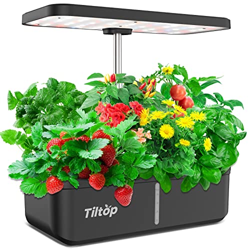 TILTOP Hydroponics Growing System 12 Pods Indoor Herb Garden with 36W LED Grow Light, Height Adjustable Indoor Grow Kit Countertop Garden Black
