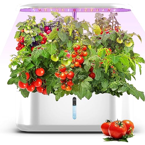 Honche 10 pods Hydroponics Growing System Gardening Planter Indoor 24W with Water Pump Timer for Kitchen Home Office Living Room with Grow Light