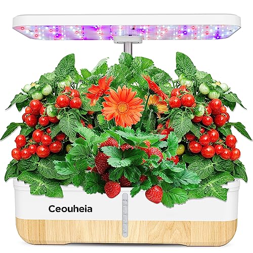 Ceouheia Hydroponics Growing System 12Pods, Indoor Herb Garden with LED Grow Light, Plants Germination Kit with Pump System, Automatic Timer, Adjustable Height for Home, Kitchen, Office (White)