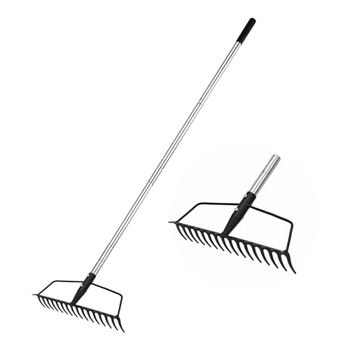 YEELOR Garden Rake, Metal Sturdy and Heavy Duty Metal Rake, 16-Tine Bow Rake with Adjustable Stainless Steel Handle, Long Shaft for Loosening Soil, Leveling Mulch, Gathering Leaves