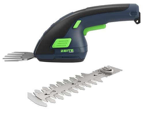 ZEITE 7.2V Grass Shear & Shrubbery Trimmer, 2-in-1 Cordless Grass Cutter and Mini Hedge Trimmer, Rechargeable Li-ion Battery and Charger,Long Handle,Versatile Garden Tool for Grass & Bush Trimming