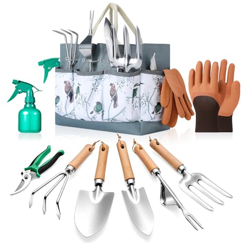 9-Piece Gardening Tools Set – Complete Gardening Kit with Heavy-Duty Stainless Hand Tools, Durable Storage Bag with Garden Accessories, Ideal Gardening Gifts for Women, Men, Gardeners
