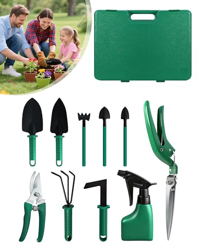 Chsuiwe Garden Tool Set, 10pcs Heavy Duty Gardening Tools, Durable Gardenings Hand Tools, Gardening Tool Set with Ergonomic Handle, Gardening Supplies with Storage Box, Ideal Garden Gifts for Women