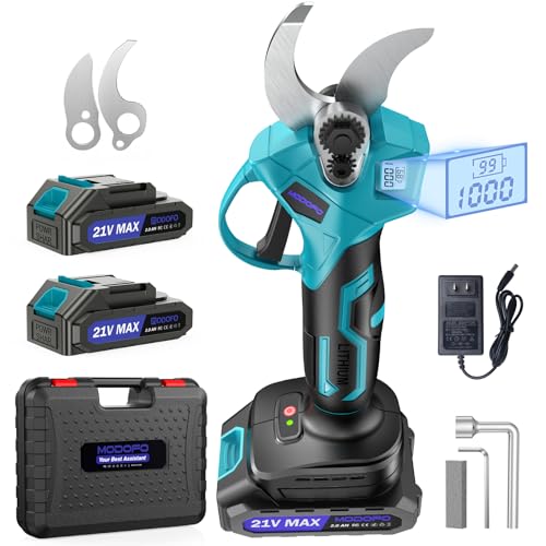 Upgraded Electric Pruning Shears, 1.4″ Cutting Diameter Cordless Pruner with LCD Display, Brushless Motor, 2×2.0Ah Rechargeable Batteries & Extra Blade for Garden Trees and Branches