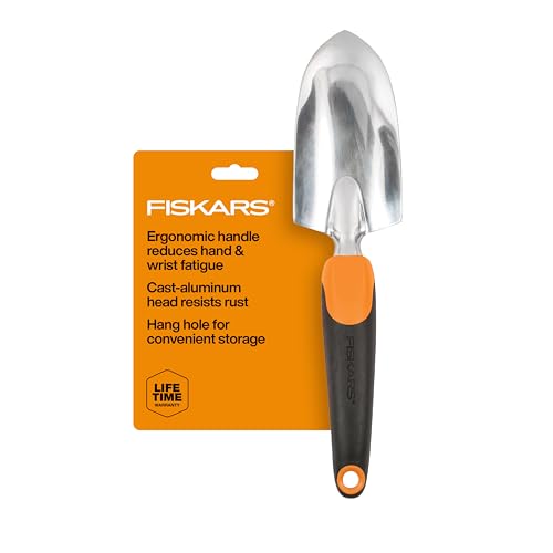 Fiskars Ergo Garden Trowel for Digging and Planting, Heavy Duty Gardening Hand Tool with Hanging Hole