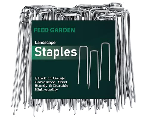 FEED GARDEN 6 Inch 50 Pack Hot-dip Galvanized Landscape Staples Plant Cover Stakes 11 Gauge Tent Stakes Garden Stakes Landscaping Fabric SOD Pins Yard Stakes for Decoration Weed Barrier Fabric