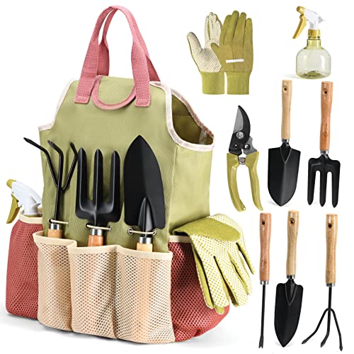 Gardening Tools Set of 10 – Complete Heavy Duty Garden Tools Set with Fashion Handbag – Durable Gardening Supplies Kit Ideal Garden Gifts for Women