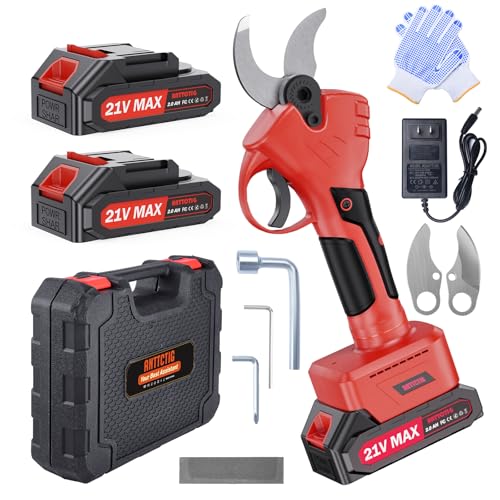 Electric Pruning Shears, 40mm 1.6″ Cutting Diameter Cordless Power Pruner for Gardening with 2Pcs 2000mAh Rechargeable Batteries & Replacement Blades Set, Tree Pruner Branch Cutter(Red)