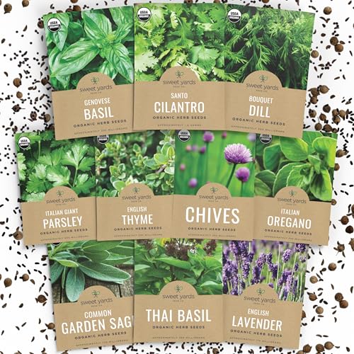 Organic Herb Seeds Variety Pack – 10 Individual Packs – 2025 Season – Basil, Cilantro, Dill, Thyme, Parsley and More! for Indoor & Outdoor Planting (Non-GMO, Certified Organic)