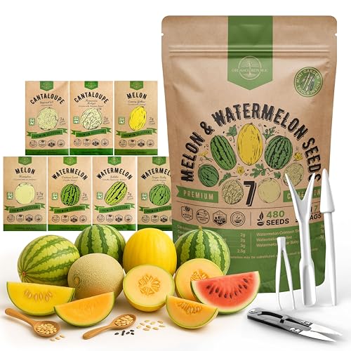 Organo Republic 7 Melon & Watermelon Seeds Variety Pack 480+ Non-GMO Heirloom Fruit Seeds for Planting Fruits in Individual Seed Packets, Home Garden Seeds for Hydroponic, Indoor & Outdoors Gardening