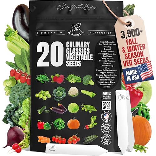20 Vegetable Seeds For Planting Indoor Outdoor Variety Pack Home Garden Starter Kit Plant Marker 3900+ Non-GMO Heirloom Broccoli Cabbage Zucchini Cauliflower Pumpkin Celery Pea Cucumber Tomato Arugula