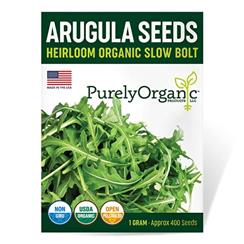 Purely Organic Arugula Seeds (Slow Bolt) – Approx 400 Seeds – USDA Organic, Non-GMO, Open Pollinated, Heirloom, USA Origin