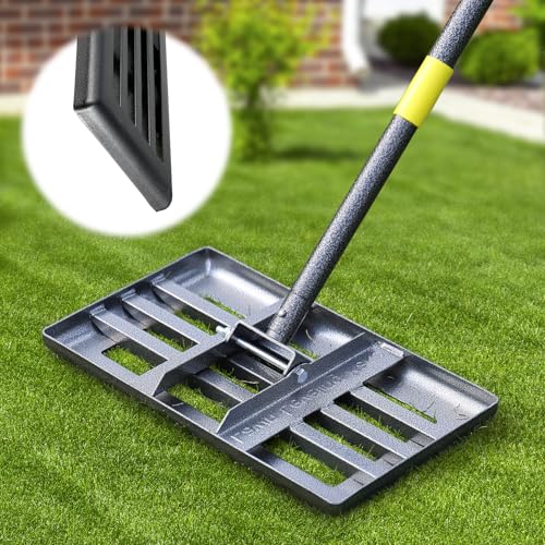 Lawn Leveling Rake: Anti Flipping 17″ x 10″ Stainless Steel Lawn Ground Leveler for Soil, Heavy Duty Grass Top Soil Dressing Leveling Rake, Home Lawn,Golf Field,Yard Landscaping Tool, 60” Long Handle