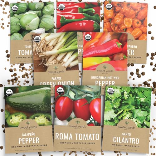 Organic Salsa Garden Seeds Variety Pack – 8 Individual Packs – 2025 Season – Cayenne Pepper, Roma Tomato, Cilantro and More! for Indoor & Outdoor Planting (Non-GMO, Certified Organic)