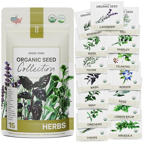 15 Certified Organic Herb Seeds Variety Pack (4X More) 10,000+ Non GMO Seeds for Planting Indoor Herb Garden or Outdoor Herb Garden Seeds for Planting | Including Basil, Rosemary & More