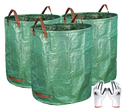 Gardzen 3-Pack 72 Gallon Yard Waste Bags, Reusable Heavy Duty Collapsible Garden Leaf Bags with Plastic Ring, Stand-Up Yard Waste Bin for Leaves, Lawn Debris & Grass Clippings