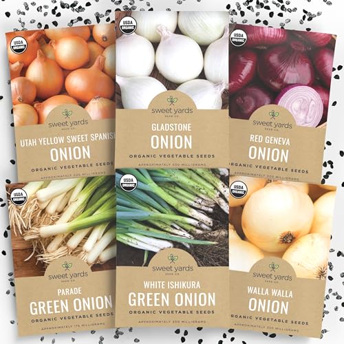 Organic Onion Seeds Variety Pack – 6 Individual Packs – 2025 Season – Walla Walla, Gladstone, Red Geneva and More! for Indoor & Outdoor Planting (Non-GMO, Certified Organic) –