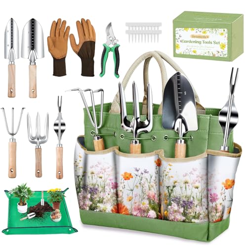 Gardening Tools Set for Women 29Pcs Heavy Duty Garden Hand Tools Set with Floral Tote Bag Rust-Proof Garden Tool Kit Supplies Gardening Esssential Gifts for Women Men