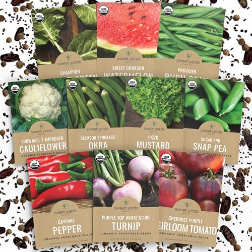 Organic Southern Garden Seeds Variety Pack – 10 Individual Packs – 2025 Season – Sugar Ann Snap Pea, Sweet Crimson Watermelon and More! for Indoor & Outdoor Planting (Non-GMO, Certified Organic)