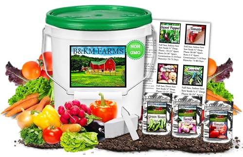 B&KM Farms 20,000+ Survival Seed Kit 5+ Year Supply. 30 Fruit & Vegetable Non-GMO Heirloom Seeds for Planting a Home Garden. Secure Emergency Weather-Proof Bucket