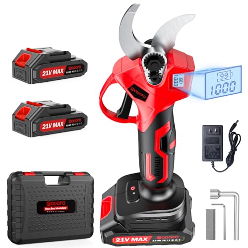 Upgraded Electric Pruning Shears,1.4″ Cutting Diameter Cordless Power Pruner with LCD Display, Brushless Motor Pruning Shears with 2000mAh*2 Rechargeable Batteries for Garden Tree Pruner Branch