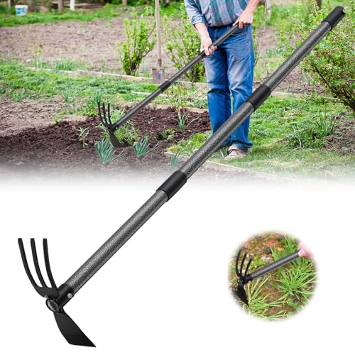 Hoe and Cultivator – 45” Long Handle – Heavy Duty Garden Hoe Tiller, Standing Hoe Garden Tools Durable Cultivator Hoes Hand Rake Fork for Gardening Weeding Planting Loosening Soil