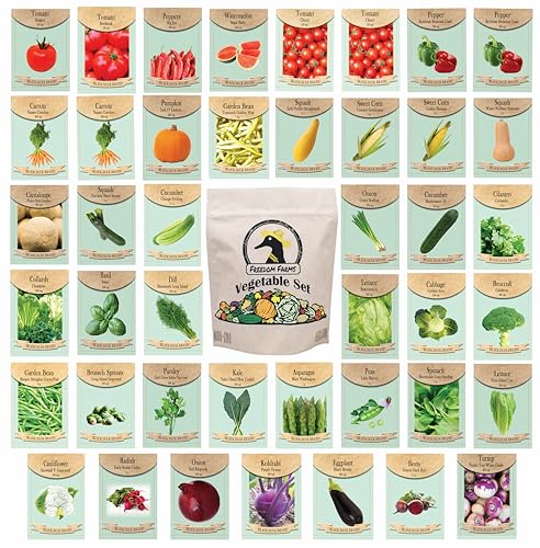 Set of 43 Assorted Vegetable & Herb Seed Packets – Over 10,000 Seeds! – Includes Mylar Storage Bag – Deluxe Garden Heirloom Seeds – 100% Non-GMO
