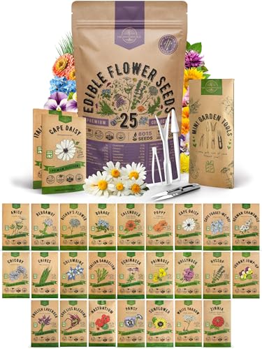Organo Republic 25 Edible Flower Seeds Variety Pack for Indoor Outdoor Gardening – 8,000+ Non-GMO Heirloom Flower Seeds: Anise, Hyssop, Nasturtium, Pansy, Echinacea, Lavender, Chives & More