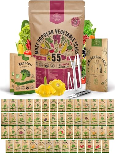 55 Vegetable Seeds Variety Pack – 35,600+ Non-GMO Heirloom Seeds for Planting Vegetables and Fruits in Individual Seed Packets, Home Garden Seeds for Hydroponic, Indoor and Outdoors Gardening