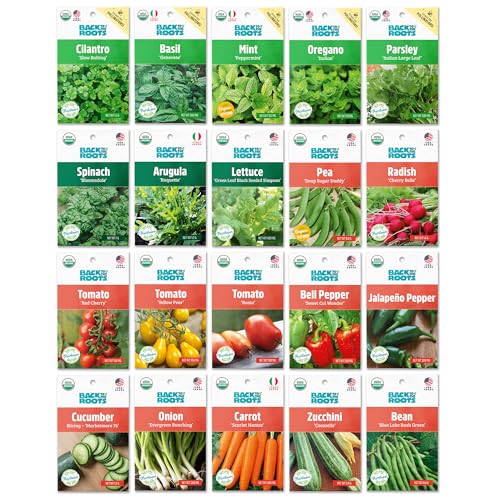 Back to the Roots Organic Seed Bundle – Herbs and Vegetables Variety Pack for Planting – Assorted Non-GMO Seed Mix for Beginner Indoor and Outdoor Gardening, (Pack of 20)