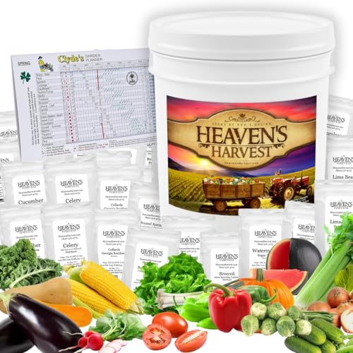 Heaven’s Harvest – 10 Year Survival Or Homestead Garden | 25k+ Heirloom Vegetable Seed Bank Kit | Includes Free Clyde’s Garden Planner & Seed Vault Storage Drum | Non-GMO