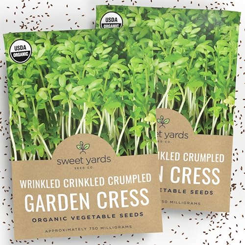 Organic Garden Cress Seeds ‘Wrinkled Crinkled’ – Two Seed Packets! – Over 500 Open Pollinated Non-GMO Seeds – Sweet Yards Seed Co.