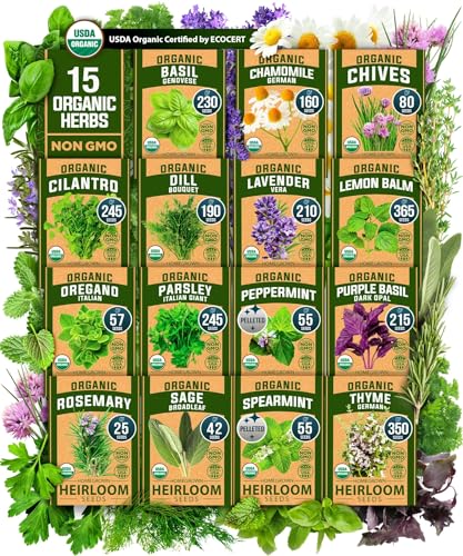 HOME GROWN 𝗢𝗥𝗚𝗔𝗡𝗜𝗖 15 Herb Seeds Variety Pack 2,500+ 𝗡𝗢𝗡-𝗚𝗠𝗢 𝗨𝗦𝗔 High-Germinating Heirloom Seeds for Planting Indoor Outdoor Herb Garden Hydroponics Garden Seeds, Basil Cilantro & More