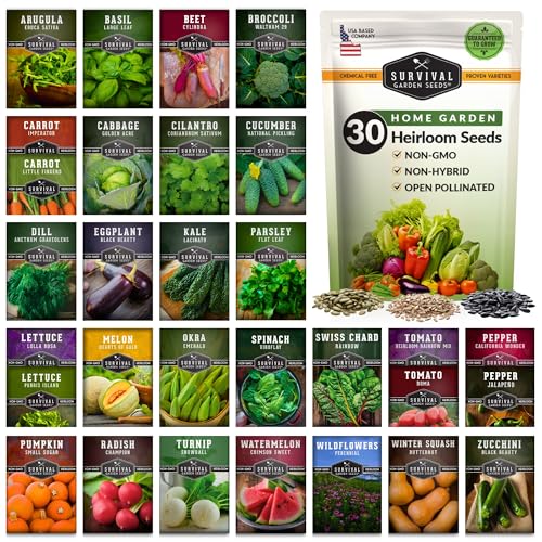 Home Garden Vegetable Seeds 30 Variety Pack โ Heirloom Seed Vault Kit for Planting Non-GMO Vegetables, Herbs, Fruit โ Emergency Preparedness Survival Food Grow Kit โ Survival Garden Seeds (18,500+)