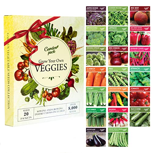 Garden Pack 20 Vegetable Seeds Varieties โ High Yield Garden Seeds for Planting Vegetables โ Over 8,000 Premium, Non-GMO Heirloom Seed for Outdoor & Indoor Garden