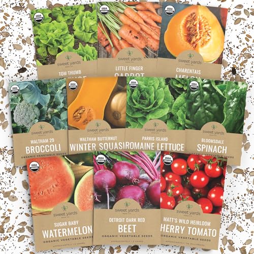 Organic Heirloom Garden Seeds Variety Pack – 10 Individual Packs – 2025 Season – Cherry Tomatoes, Spinach, Squash, Watermelon and More! for Indoor & Outdoor Planting (Non-GMO, Certified Organic)