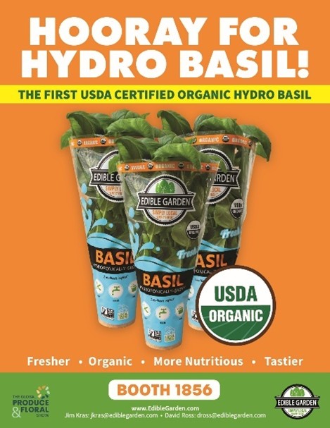 Edible Garden to Highlight USDA Organic Hydroponic Basil at the 2025 Global Produce & Floral Show, Booth #1856, October 16–18 at the Anaheim Convention Center in Anaheim, California
