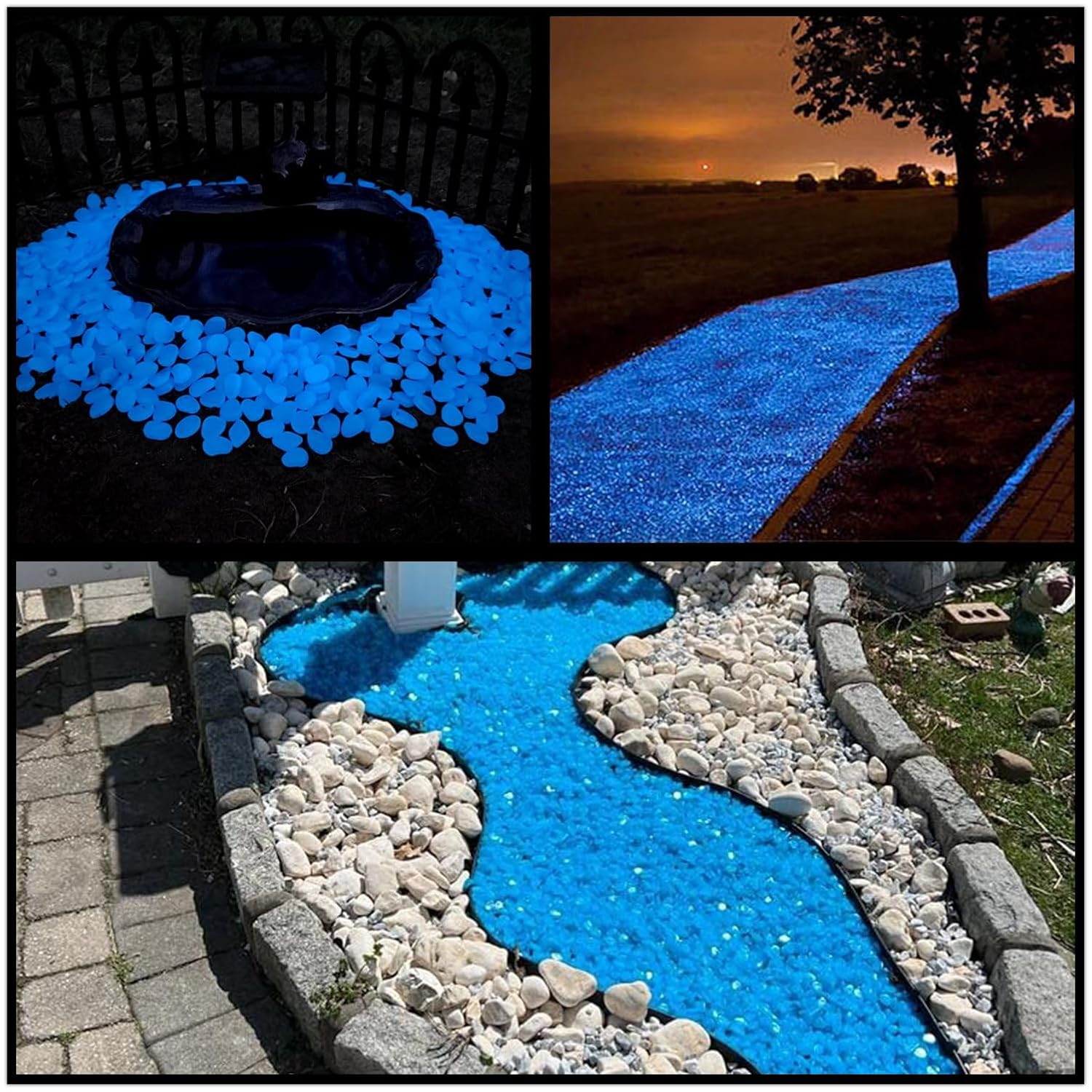 Glow in The Dark Rocks Outdoor, 500 pcs Blue Solar Rocks for Landscaping, Outdoor Decor Glow in The Dark Stones, Glowing Pebbles for Garden Backyard Patio Lawn Pond Fish Tank Aquarium Decor